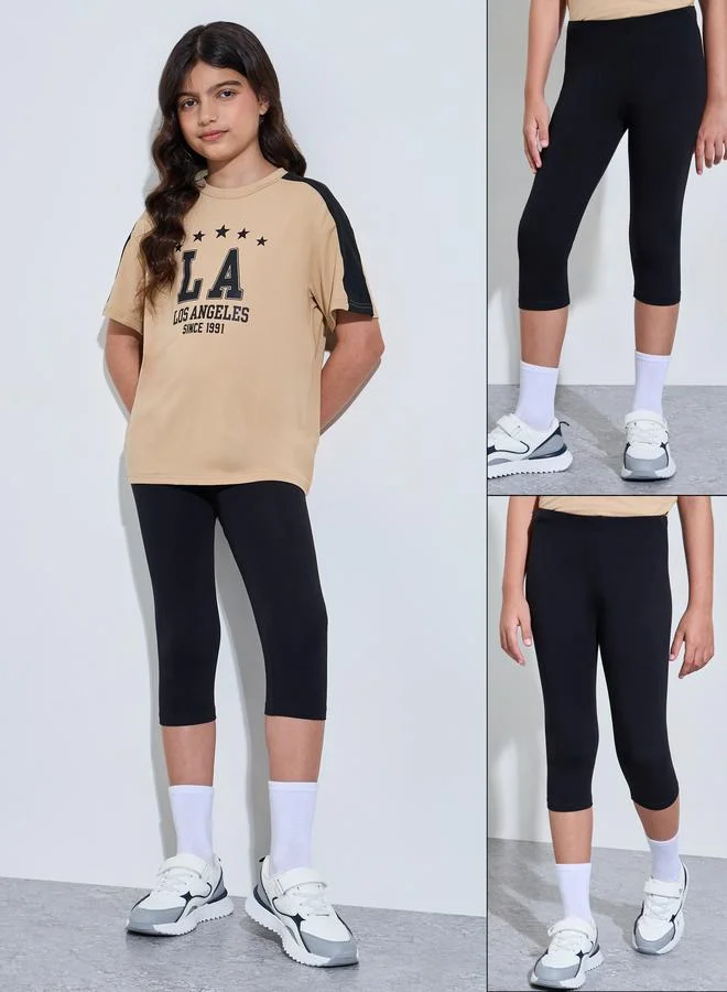 ستايلي Teen Girls Pack of 2 - Cotton Blend Capri Leggings
