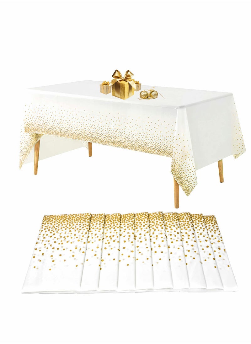 Generic - Gold Dot Disposable Plastic Tablecloths for Rectangular Tables - Perfect for Parties, Weddings, and Events - 10 Pack 54 x 108 Inches - Image 1