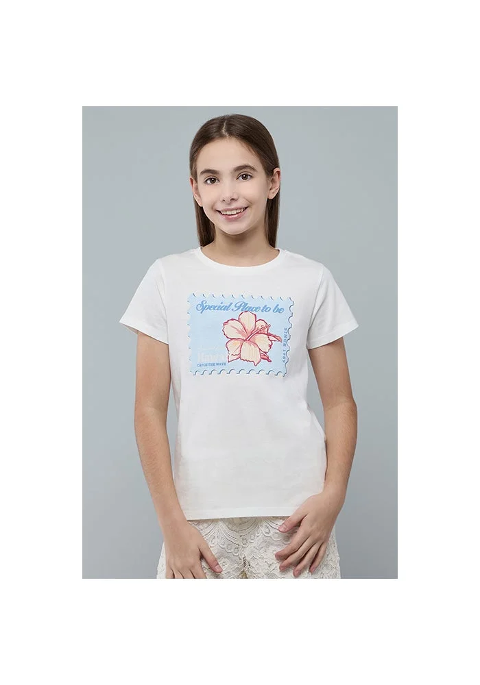 أر أند بي Printed T-Shirt with Crew Neck and Short Sleeves