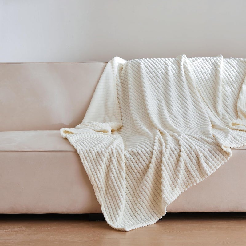Simple&Opulence Flannel Fleece Blanket, 230GSM Super Soft Luxury Warm Throw Blanket with Stereoscopic Grid Design, Suitable for All Seasons, Perfect for Women Kids (Creme, 50"x70") - Image 1