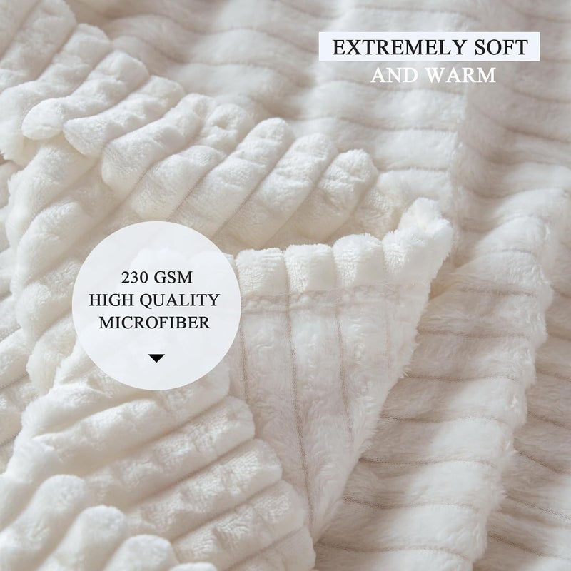 Simple&Opulence Flannel Fleece Blanket, 230GSM Super Soft Luxury Warm Throw Blanket with Stereoscopic Grid Design, Suitable for All Seasons, Perfect for Women Kids (Creme, 50"x70") - Image 2