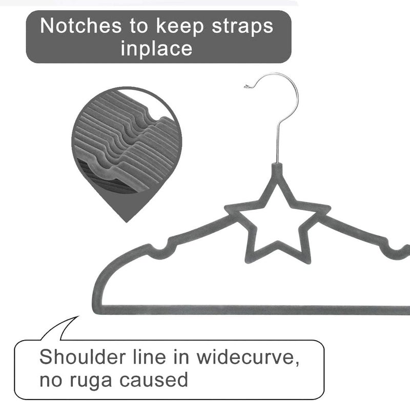 ManGotree Pack of 15 Star-Shape Velvet Baby Clothes Hangers - Non-Slip Design for Newborn to Toddler Clothes (Grey Star-shaped) - Image 4