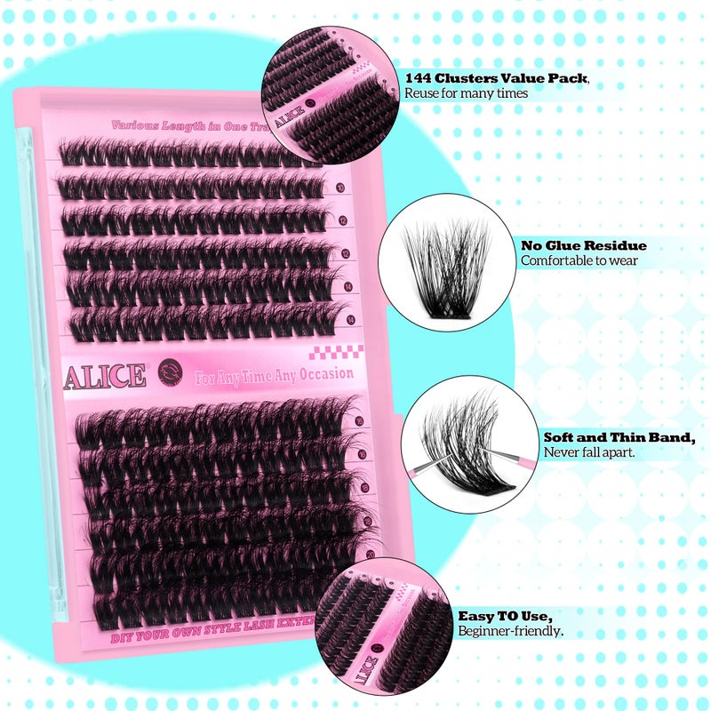 Alice Lash Clusters DIY Lash Extensions 10-20MM Cluster Eyelashes 144pcs Wispy Volume Individual Lashes Eyelash Extensions DIY at Home by ALICE - Image 5