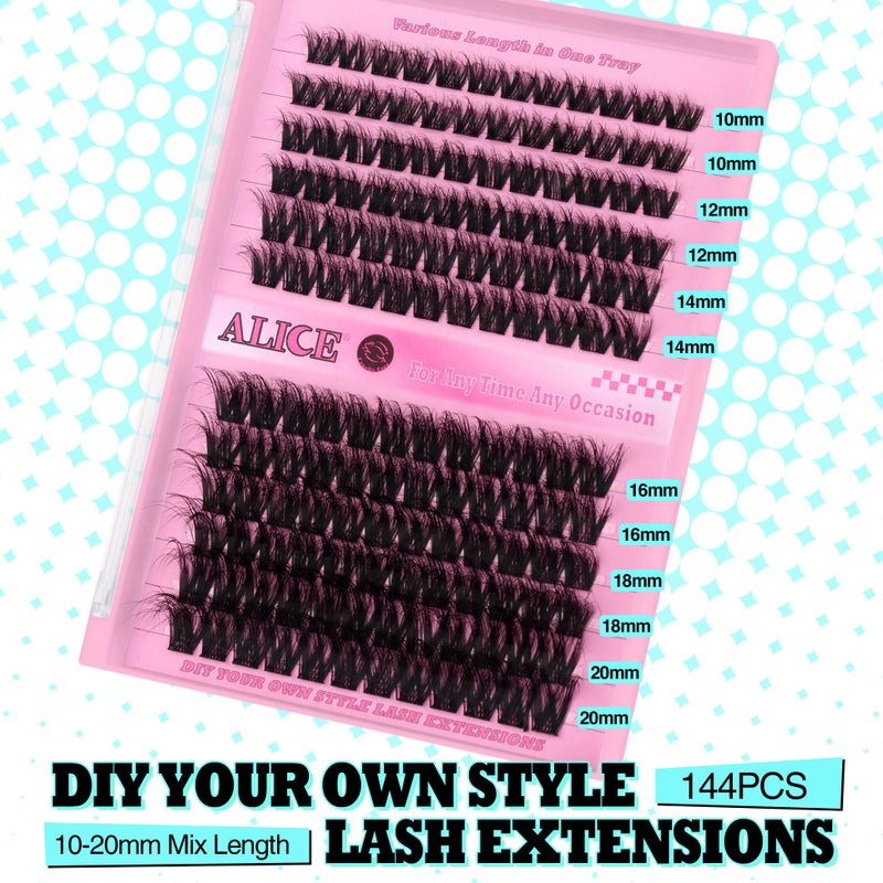 Alice Lash Clusters DIY Lash Extensions 10-20MM Cluster Eyelashes 144pcs Wispy Volume Individual Lashes Eyelash Extensions DIY at Home by ALICE - Image 3