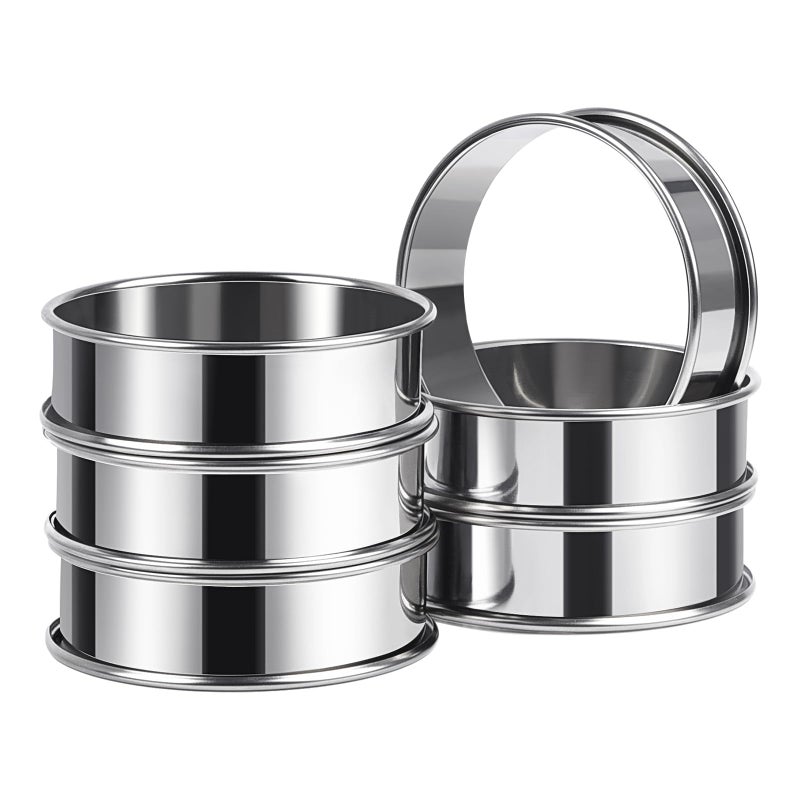 ARRITZ 315inch English Muffin Rings 6pcs Double Rolled Stainless Steel Rings Molds for Cooking English Muffin