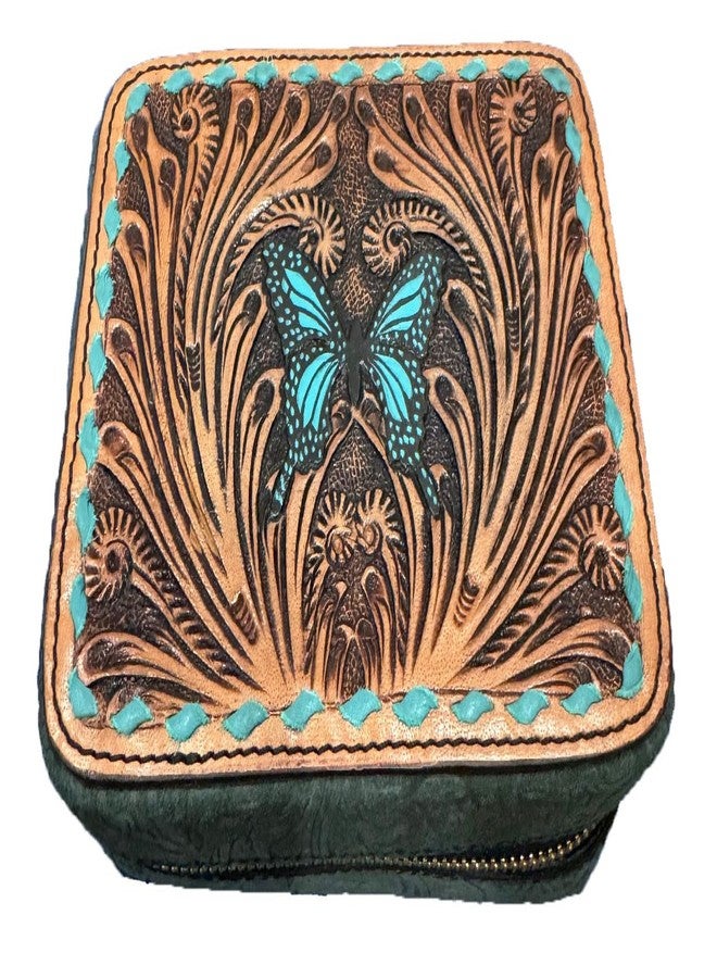 CHALLENGER Women's Western Butterfly Floral Tooled Jewelry Travel Case Box 18RSJ04 - Image 1