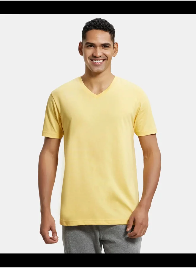 جوكي Jockey 2726 Men's Super Combed Cotton Rich Solid V Neck Half Sleeve T-Shirt