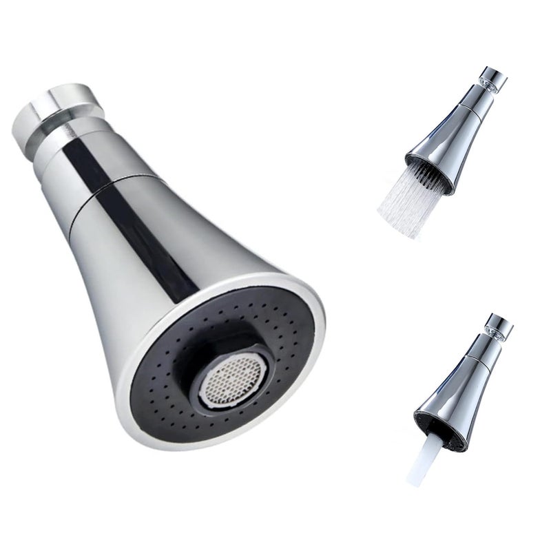 DLEST ABS 360 Rotatable Water Saving Health Faucet Head Dual Mode for Bathroom Kitchen Silver Chrome Finish 2 Water Outlet Modes Faucet Head - Image 1