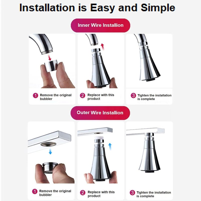 DLEST ABS 360 Rotatable Water Saving Health Faucet Head Dual Mode for Bathroom Kitchen Silver Chrome Finish 2 Water Outlet Modes Faucet Head - Image 4