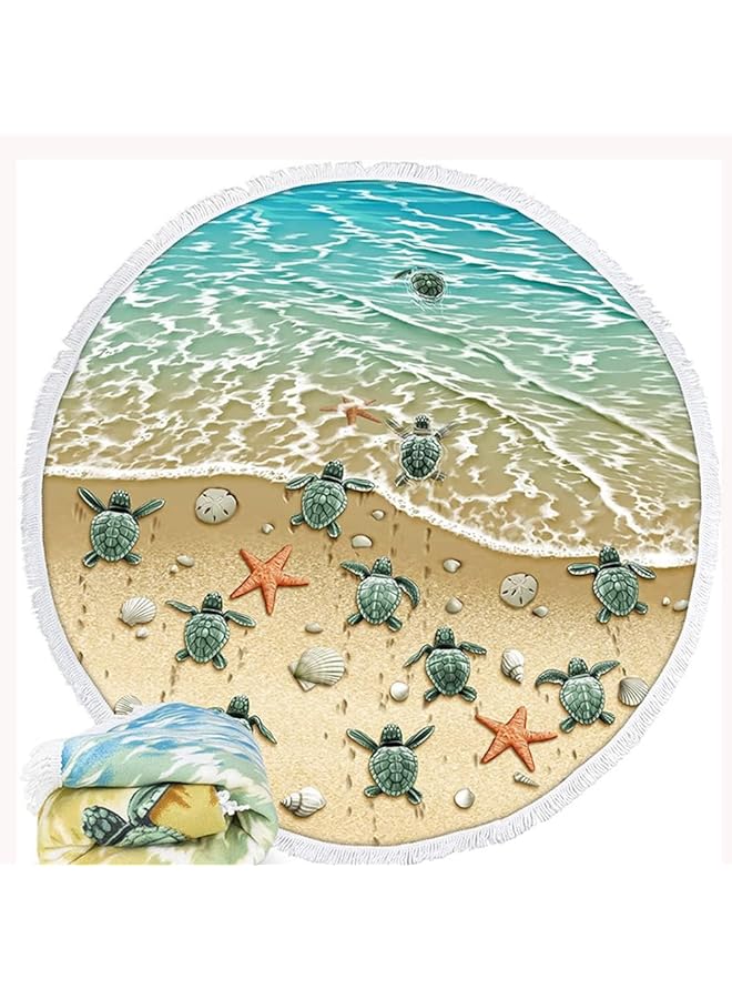 KASTWAVE Round Beach Towel Blanket With Tassels, 150Cm Large Beach Towel, Soft Absorbent Fast Dry Microfiber Beach Blanket For Men And Women Travel Swimming Pool Beach, Round Picnic Table Mat - Image 1