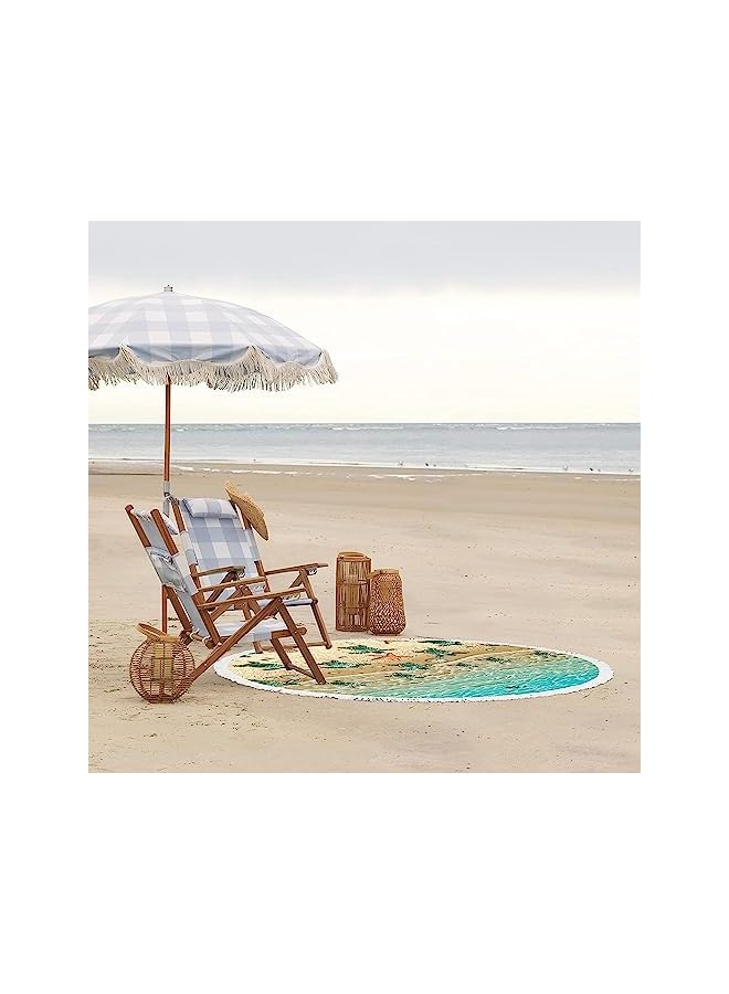 KASTWAVE Round Beach Towel Blanket With Tassels, 150Cm Large Beach Towel, Soft Absorbent Fast Dry Microfiber Beach Blanket For Men And Women Travel Swimming Pool Beach, Round Picnic Table Mat - Image 2