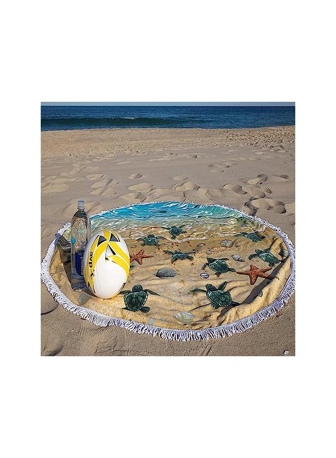 KASTWAVE Round Beach Towel Blanket With Tassels, 150Cm Large Beach Towel, Soft Absorbent Fast Dry Microfiber Beach Blanket For Men And Women Travel Swimming Pool Beach, Round Picnic Table Mat - Image 3