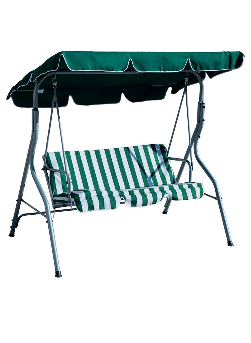 DubaiGallery كرسي أرجوحة للحديقة بثلاثة أشخاص مع مظلة قابلة للتعديل، مخطط باللون الأخضر - Image 2