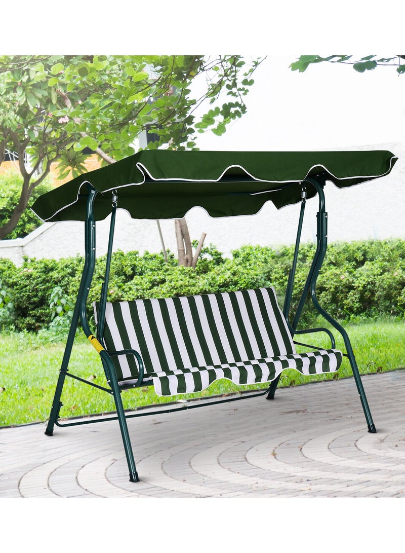 DubaiGallery كرسي أرجوحة للحديقة بثلاثة أشخاص مع مظلة قابلة للتعديل، مخطط باللون الأخضر - Image 3