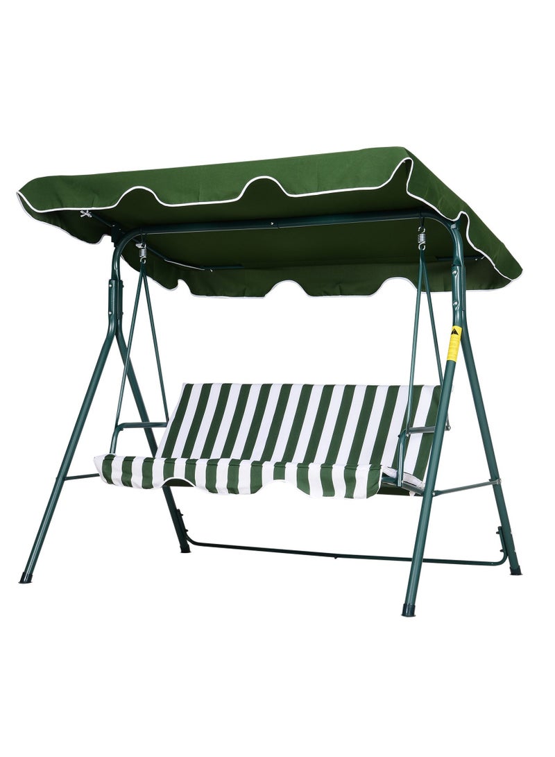 DubaiGallery كرسي أرجوحة للحديقة بثلاثة أشخاص مع مظلة قابلة للتعديل، مخطط باللون الأخضر - Image 4