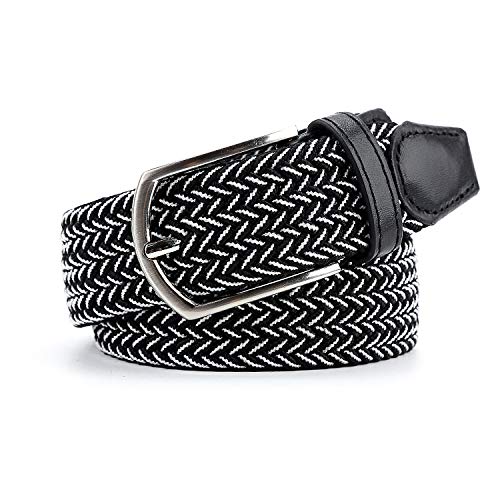 Radmire Braided Canvas Woven Elastic Stretch Belts for Men/Women/Junior with Multicolored (Black-White, Large/36-38” Waist) - Image 4