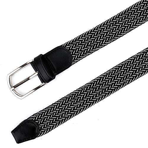 Radmire Braided Canvas Woven Elastic Stretch Belts for Men/Women/Junior with Multicolored (Black-White, Large/36-38” Waist) - Image 5