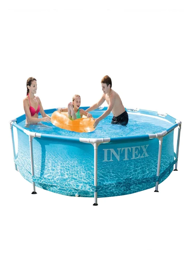 INTEX Printed Beachside Metal Frame Durable Round Swimming Pool Blue 29.21 x 76 x 305 cm INT28206