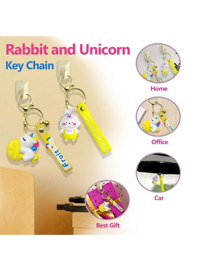 FunBlast Kawaii Keychain - Rabbit and Unicorn Key Chain, 3D Fancy Rubber Key Ring, Keyrings for Home, Office, Car, Best Gift Keychains, Charm Key- Chain for Bag/Door (Yellow) - Image 3