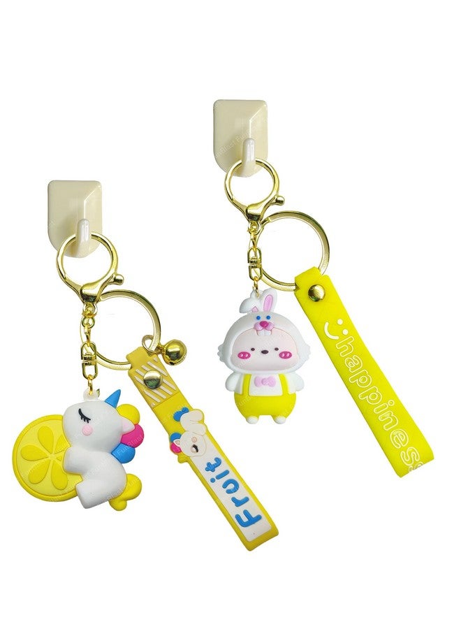 FunBlast Kawaii Keychain - Rabbit and Unicorn Key Chain, 3D Fancy Rubber Key Ring, Keyrings for Home, Office, Car, Best Gift Keychains, Charm Key- Chain for Bag/Door (Yellow) - Image 1