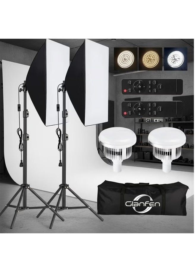 Studio Photography Lighting Kit with 2 Pcs 380W 3 Colors Remote LED Bulbs,SoftBoxes and Carry Bag for Video Recording, Portraits Shooting - Image 1