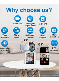 FARROBIZZ 2K Two-Way Video Calling Indoor Camera with 2.8-Inch IPS Screen, Baby/Elder/Dog/Pet Camera with Phone App, Smart Voice & One-Button Call, Human/Sound/Crying Detection, Color/IR Night Vision  - Image 2