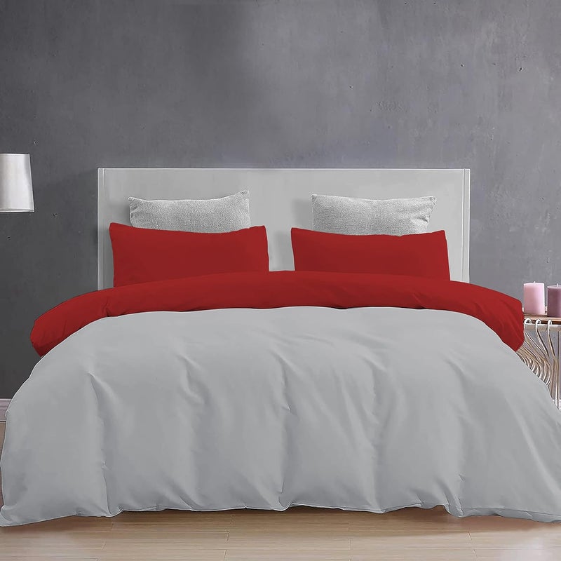 YRM Bedding's YRM Beddings Duvet Covers 100 Microfiber Reversible 3Piece Duvet Cover Set Ultra Soft with Zipper Closure 61X91 Inches and 2 Pillow Cover 18X28 Inches Single SizeSilverBurgundy - Image 2