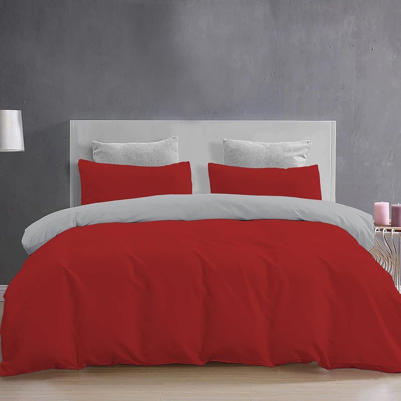 YRM Bedding's YRM Beddings Duvet Covers 100 Microfiber Reversible 3Piece Duvet Cover Set Ultra Soft with Zipper Closure 61X91 Inches and 2 Pillow Cover 18X28 Inches Single SizeSilverBurgundy - Image 1