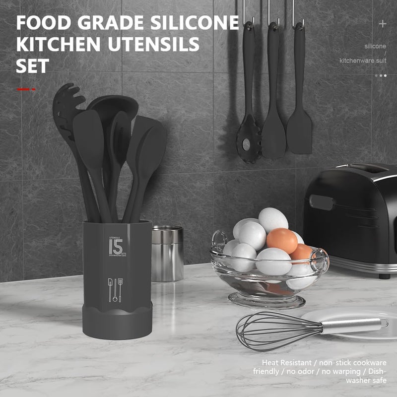 AOTHOD Silicone Cooking Utensils Set - 446Â°F Heat Resistant Kitchen Utensils,Spatula Sets,Turner Tongs,Spoon,Kitchen Utensil Gadgets Tools Set for Nonstick Cookware,Dishwasher Safe BPA Free (Gray) - Image 2