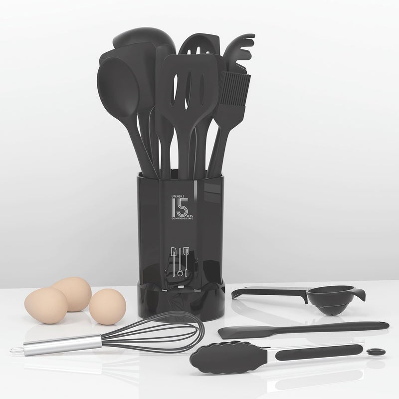 AOTHOD Silicone Cooking Utensils Set - 446Â°F Heat Resistant Kitchen Utensils,Spatula Sets,Turner Tongs,Spoon,Kitchen Utensil Gadgets Tools Set for Nonstick Cookware,Dishwasher Safe BPA Free (Gray) - Image 3