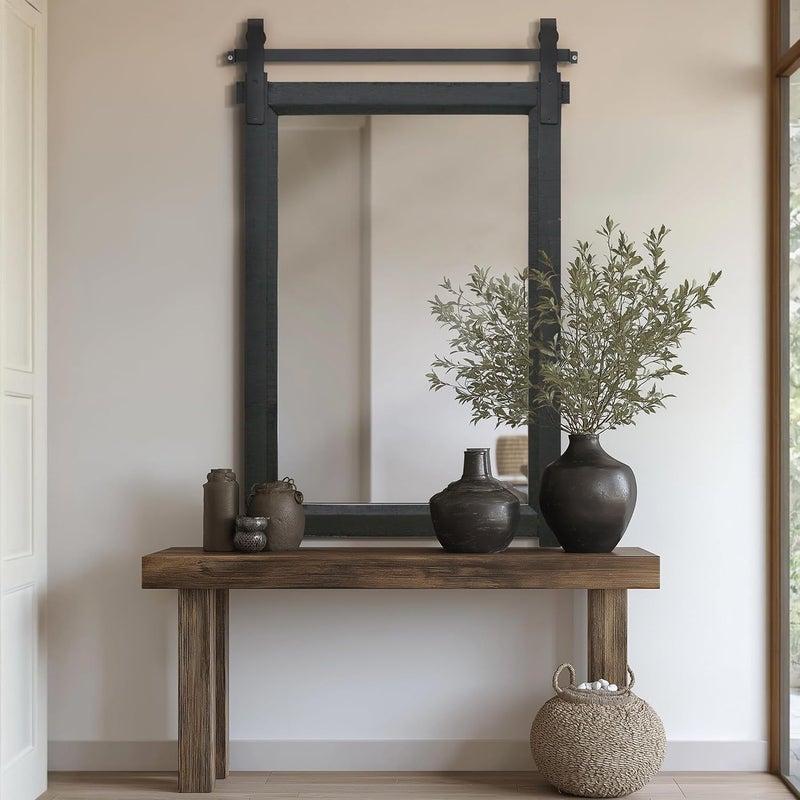 Besdomus Black Bathroom Farmhouse Mirror: 24"x36" Barn Door Rustic Solid Cedar Wood Frame - Wall Mounted Mirror for Entryway/Living Room/Bathroom - Home Decor for Modern Farmhouse Enthusiast - Image 1