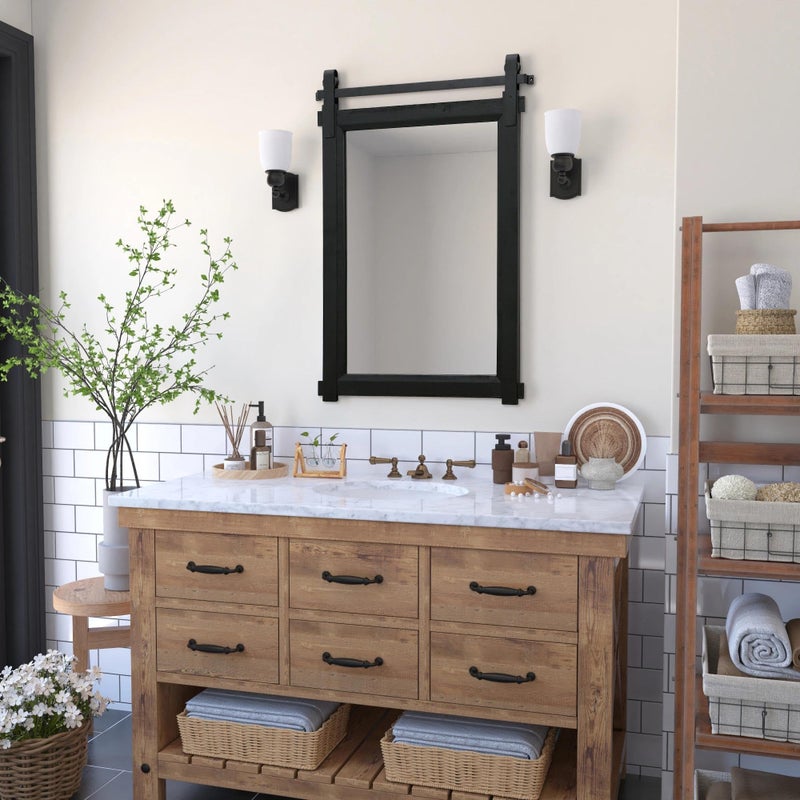 Besdomus Black Bathroom Farmhouse Mirror: 24"x36" Barn Door Rustic Solid Cedar Wood Frame - Wall Mounted Mirror for Entryway/Living Room/Bathroom - Home Decor for Modern Farmhouse Enthusiast - Image 4