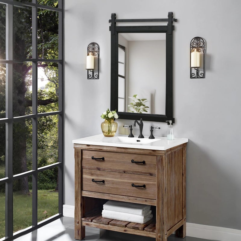 Besdomus Black Bathroom Farmhouse Mirror: 24"x36" Barn Door Rustic Solid Cedar Wood Frame - Wall Mounted Mirror for Entryway/Living Room/Bathroom - Home Decor for Modern Farmhouse Enthusiast - Image 2