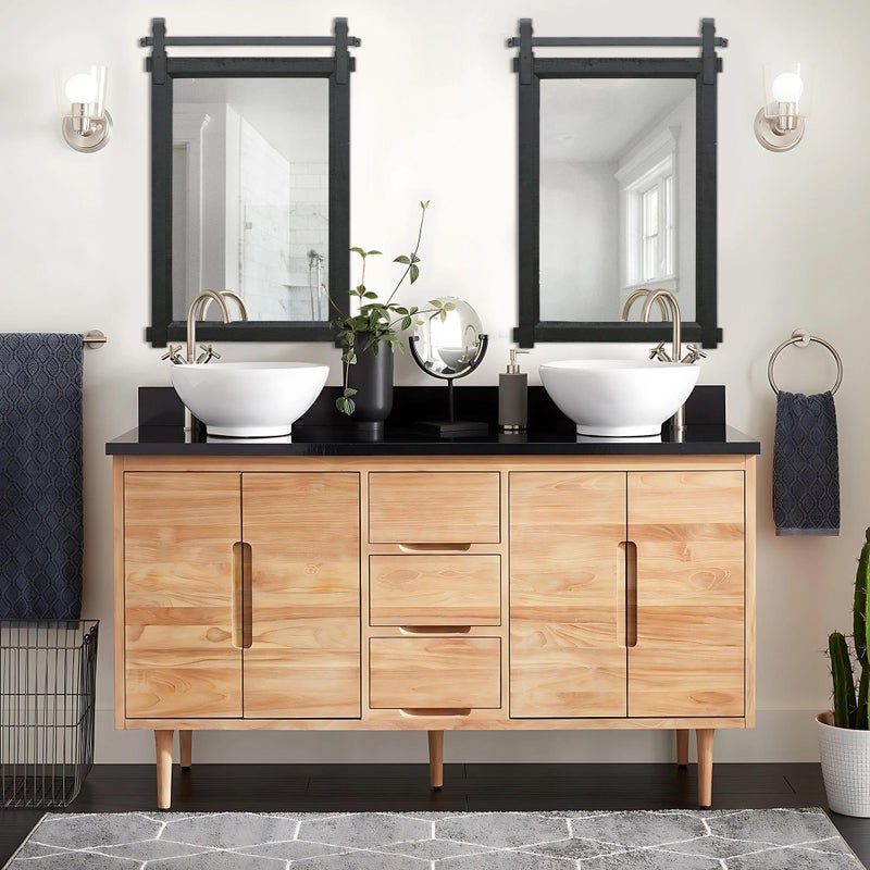 Besdomus Black Bathroom Farmhouse Mirror: 24"x36" Barn Door Rustic Solid Cedar Wood Frame - Wall Mounted Mirror for Entryway/Living Room/Bathroom - Home Decor for Modern Farmhouse Enthusiast - Image 3