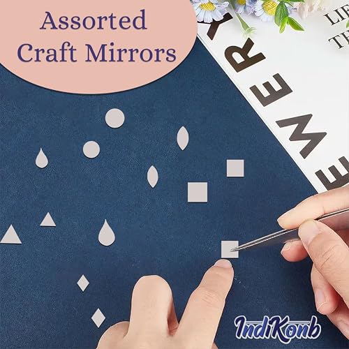 INDIKONB Craft Mirrors Set with Storage Box | Glass Pieces for Lippan Art, Crafts, and Jewelry Making - Combo Set of 12 Shapes, 4-11mm (Silver 2) - Image 3