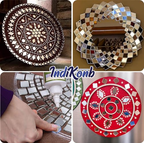 INDIKONB Craft Mirrors Set with Storage Box | Glass Pieces for Lippan Art, Crafts, and Jewelry Making - Combo Set of 12 Shapes, 4-11mm (Silver 2) - Image 5