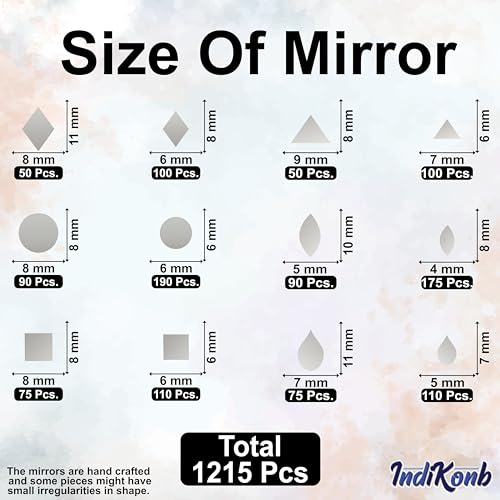 INDIKONB Craft Mirrors Set with Storage Box | Glass Pieces for Lippan Art, Crafts, and Jewelry Making - Combo Set of 12 Shapes, 4-11mm (Silver 2) - Image 2