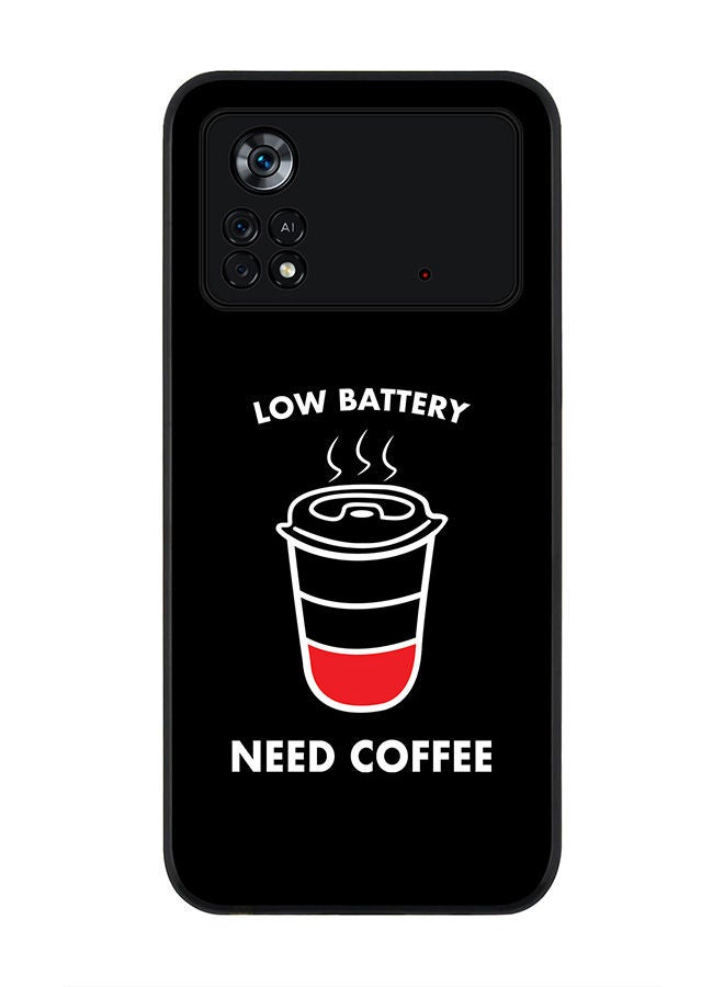Stylizedd Rugged Black edge case for Poco M4 Pro 4G Slim fit Soft Case Flexible Rubber Edges Anti Drop TPU Gel Thin Cover - Low battery need coffee - Image 1