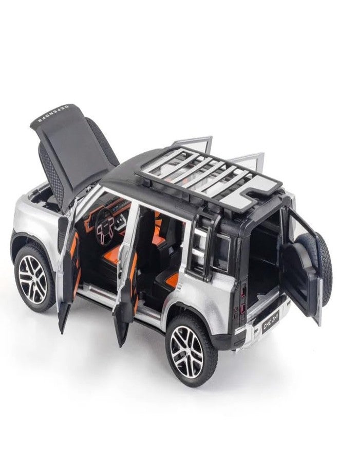 PEZYOX 1:24 Land Rover Defender Alloy Diecast Model Car, Pull Back Vehicle with Openable Doors, Sound & Light Effects, Toy for Kids, for Car Enthusiasts and Collectors. (Silver) - Image 4