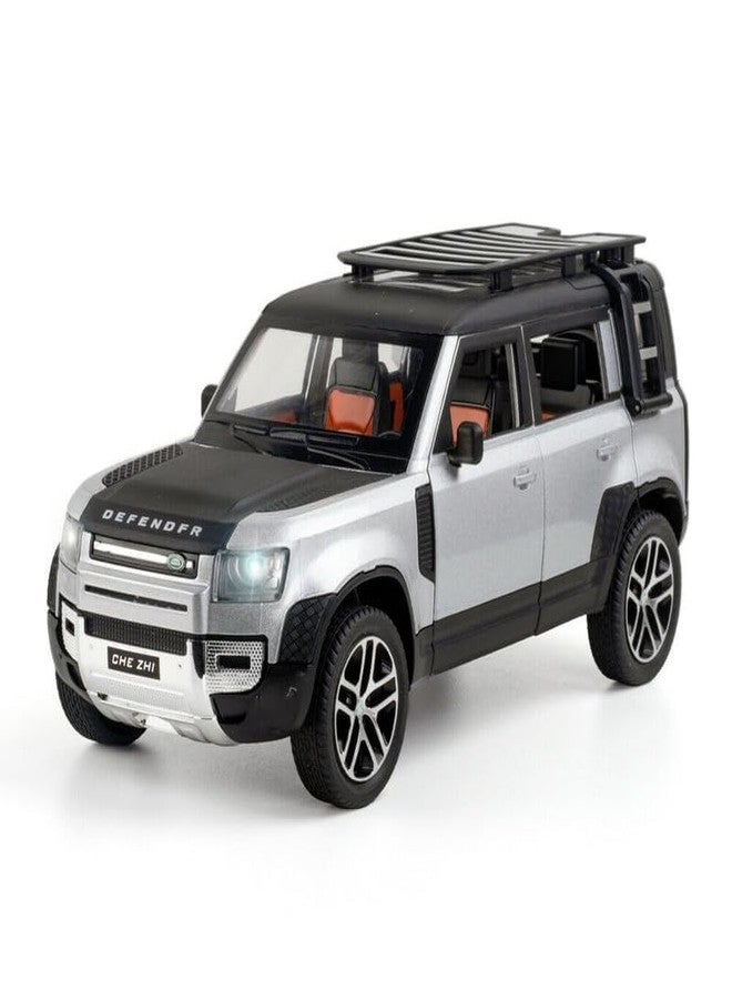 PEZYOX 1:24 Land Rover Defender Alloy Diecast Model Car, Pull Back Vehicle with Openable Doors, Sound & Light Effects, Toy for Kids, for Car Enthusiasts and Collectors. (Silver) - Image 1