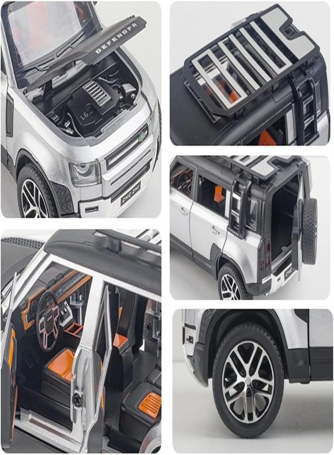 PEZYOX 1:24 Land Rover Defender Alloy Diecast Model Car, Pull Back Vehicle with Openable Doors, Sound & Light Effects, Toy for Kids, for Car Enthusiasts and Collectors. (Silver) - Image 5