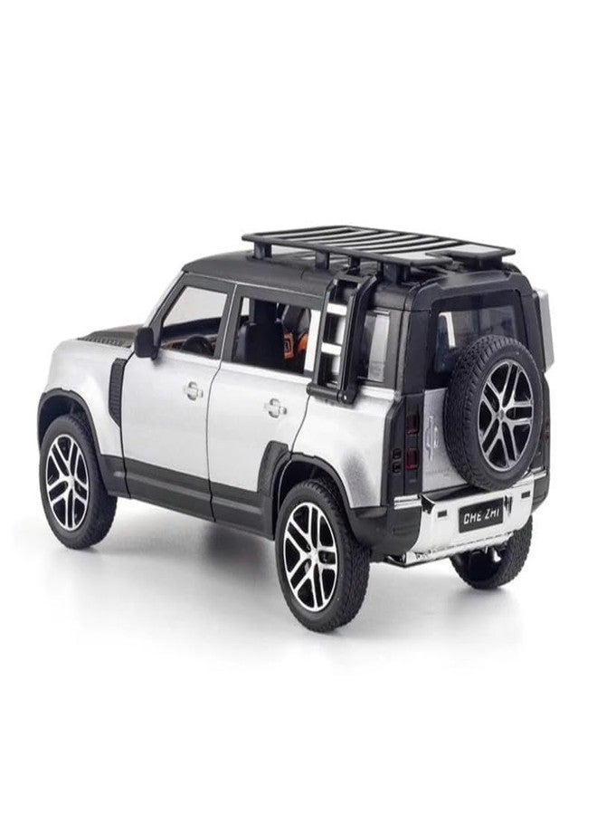 PEZYOX 1:24 Land Rover Defender Alloy Diecast Model Car, Pull Back Vehicle with Openable Doors, Sound & Light Effects, Toy for Kids, for Car Enthusiasts and Collectors. (Silver) - Image 2