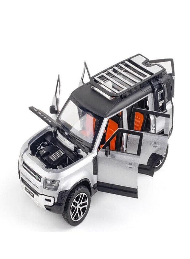 PEZYOX 1:24 Land Rover Defender Alloy Diecast Model Car, Pull Back Vehicle with Openable Doors, Sound & Light Effects, Toy for Kids, for Car Enthusiasts and Collectors. (Silver) - Image 3