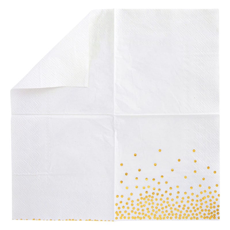 Juvale 100 Pack Disposable White and Gold Paper Cocktail Napkins for Wedding Reception  Polka Dot Party Supplies (5 x 5 In) - Image 5