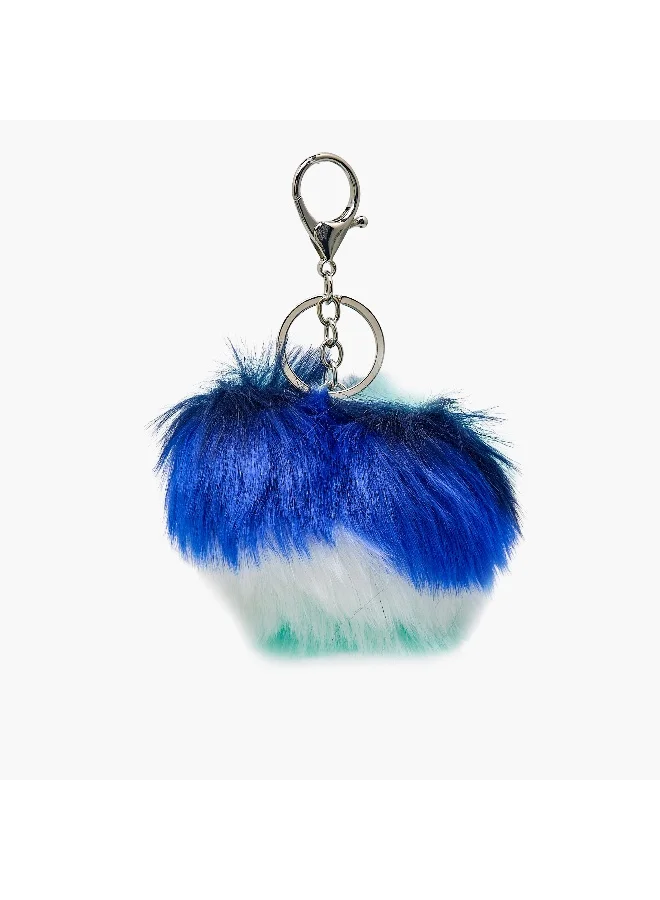 Lifestyle Key Chain-Stripe Pompom Charm-Blue Stripe Print-- (Plush) Mix \ 9.5X9X5