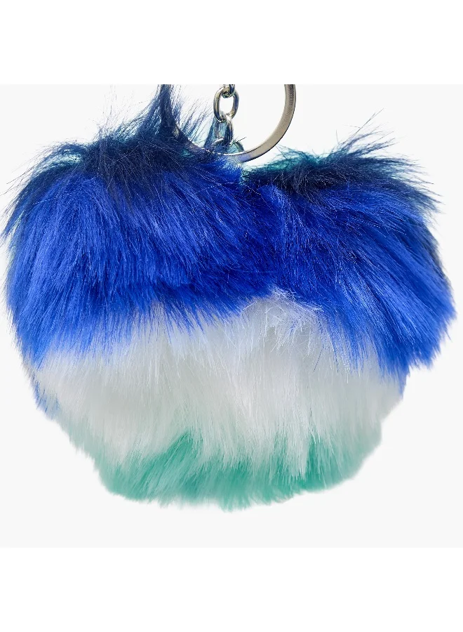 Lifestyle Key Chain-Stripe Pompom Charm-Blue Stripe Print-- (Plush) Mix \ 9.5X9X5