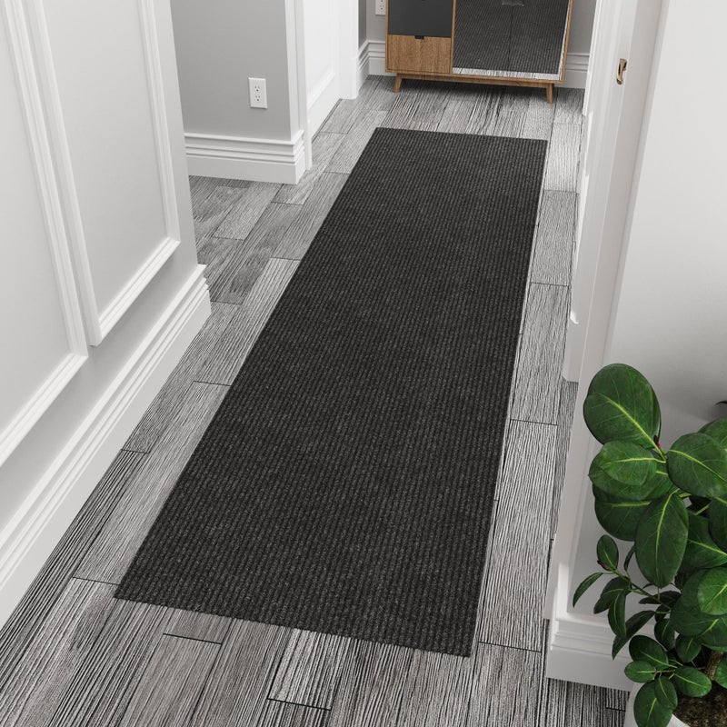 Ottomanson Hallway Runner Rug 2' x 6' Durable Non-Slip Mat with Scraper Pile for Indoor & Outdoor Use - Ideal for Kitchen, Entryway, Patio & Garage - High-Traffic Carpet, Black - Image 1