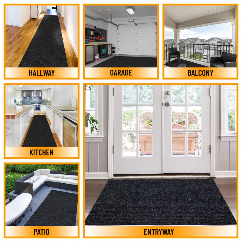 Ottomanson Hallway Runner Rug 2' x 6' Durable Non-Slip Mat with Scraper Pile for Indoor & Outdoor Use - Ideal for Kitchen, Entryway, Patio & Garage - High-Traffic Carpet, Black - Image 4