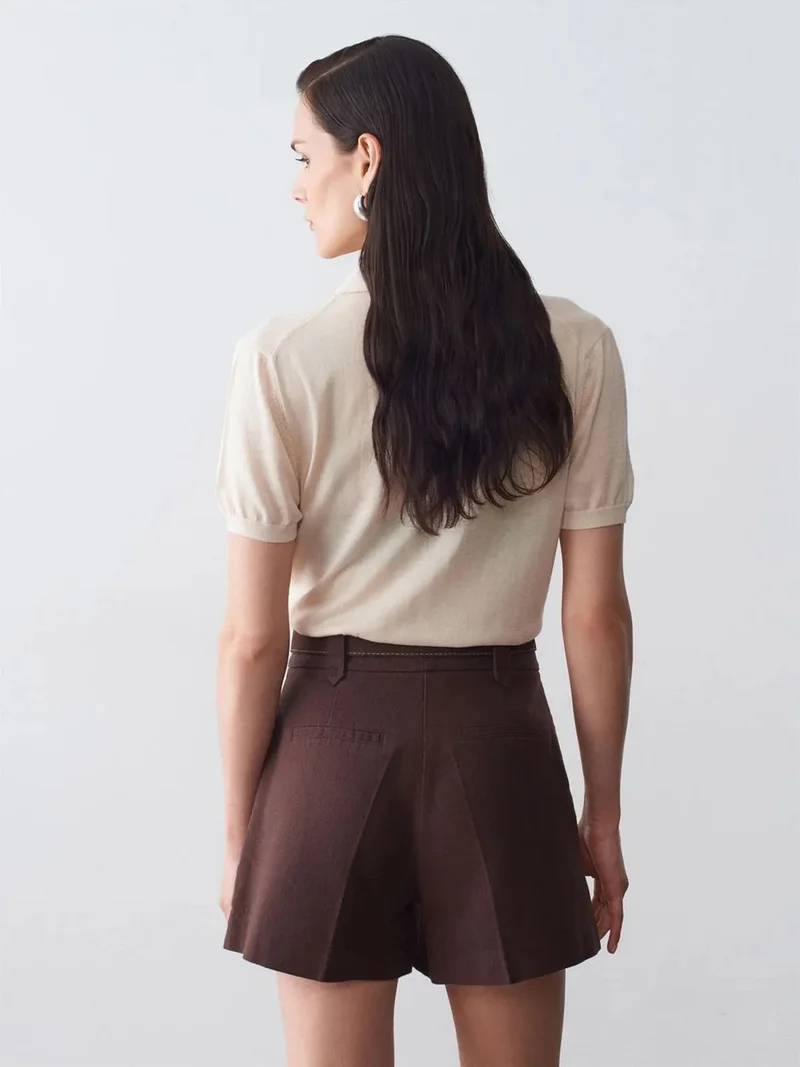 ديلفين DILVIN Slim Fit Polo Collar Knitted Blouse