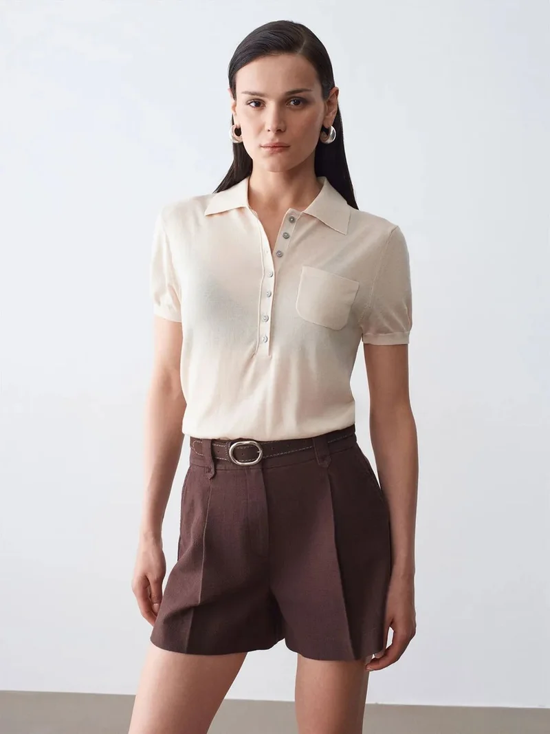 ديلفين DILVIN Slim Fit Polo Collar Knitted Blouse